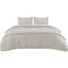 imageBedsure Queen Comforter Set with Sheet  4 Pieces Soft Navy Blue Bedding Grid Pinch Pleat All Season Lightweight Fluffy Bed Set with Solid Boho Comforter Pillowcases ampamp Sheet02  Beige No Flat Sheet