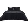 imageBedsure Queen Comforter Set with Sheet  4 Pieces Soft Navy Blue Bedding Grid Pinch Pleat All Season Lightweight Fluffy Bed Set with Solid Boho Comforter Pillowcases ampamp Sheet03  Black No Flat Sheet