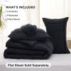 imageBedsure Queen Comforter Set with Sheet  4 Pieces Soft Navy Blue Bedding Grid Pinch Pleat All Season Lightweight Fluffy Bed Set with Solid Boho Comforter Pillowcases ampamp Sheet03  Black No Flat Sheet