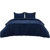 imageBedsure Queen Comforter Set with Sheet  4 Pieces Soft Navy Blue Bedding Grid Pinch Pleat All Season Lightweight Fluffy Bed Set with Solid Boho Comforter Pillowcases ampamp Sheet01  Navy No Flat Sheet