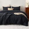 imageBedsure Queen Comforter Set with Sheet  4 Pieces Soft Navy Blue Bedding Grid Pinch Pleat All Season Lightweight Fluffy Bed Set with Solid Boho Comforter Pillowcases ampamp Sheet03  Black No Flat Sheet