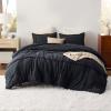 imageBedsure Queen Comforter Set with Sheet  4 Pieces Soft Navy Blue Bedding Grid Pinch Pleat All Season Lightweight Fluffy Bed Set with Solid Boho Comforter Pillowcases ampamp Sheet03  Black No Flat Sheet