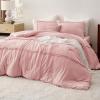imageBedsure Queen Comforter Set with Sheet  4 Pieces Soft Navy Blue Bedding Grid Pinch Pleat All Season Lightweight Fluffy Bed Set with Solid Boho Comforter Pillowcases ampamp Sheet04  Light Pink No Flat Sheet