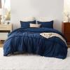 imageBedsure Queen Comforter Set with Sheet  4 Pieces Soft Navy Blue Bedding Grid Pinch Pleat All Season Lightweight Fluffy Bed Set with Solid Boho Comforter Pillowcases ampamp Sheet01  Navy No Flat Sheet