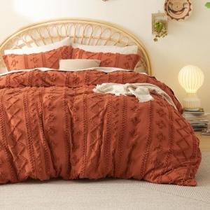 imageBedsure Pink Duvet Cover Queen Size with Bowknot Jacquard Design Soft and Elegant Boho Bedding Set Luxurious Craftsmanship for a Stylish BedroomIncludes 1 90quotx90quot Duvet Cover ampamp 2 Pillow Shams05  Terracotta  Elegant No Comforter