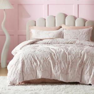 imageBedsure Pink Duvet Cover Queen Size with Bowknot Jacquard Design Soft and Elegant Boho Bedding Set Luxurious Craftsmanship for a Stylish BedroomIncludes 1 90quotx90quot Duvet Cover ampamp 2 Pillow Shams18  Pink  Bowknot