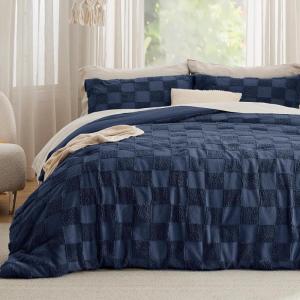 imageBedsure Pink Duvet Cover Queen Size with Bowknot Jacquard Design Soft and Elegant Boho Bedding Set Luxurious Craftsmanship for a Stylish BedroomIncludes 1 90quotx90quot Duvet Cover ampamp 2 Pillow Shams00  Navy  Checkered No Comforter