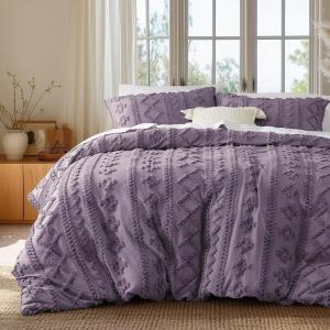 imageBedsure Pink Duvet Cover Queen Size with Bowknot Jacquard Design Soft and Elegant Boho Bedding Set Luxurious Craftsmanship for a Stylish BedroomIncludes 1 90quotx90quot Duvet Cover ampamp 2 Pillow Shams14  Grayish Purple  Elegant No Comforter