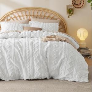 imageBedsure Pink Duvet Cover Queen Size with Bowknot Jacquard Design Soft and Elegant Boho Bedding Set Luxurious Craftsmanship for a Stylish BedroomIncludes 1 90quotx90quot Duvet Cover ampamp 2 Pillow Shams02  White  Elegant No Comforter