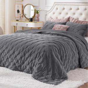 imageBedsure Fluffy Comforter Set Queen Dark Grey Crystal Fleece Bedding Set Luxury Soft Warm Bedding for All Season 3 Pieces 1 Comforter 90quot x 90quot and 2 Pillow Shams 20quotx 26quot01  Dark Grey