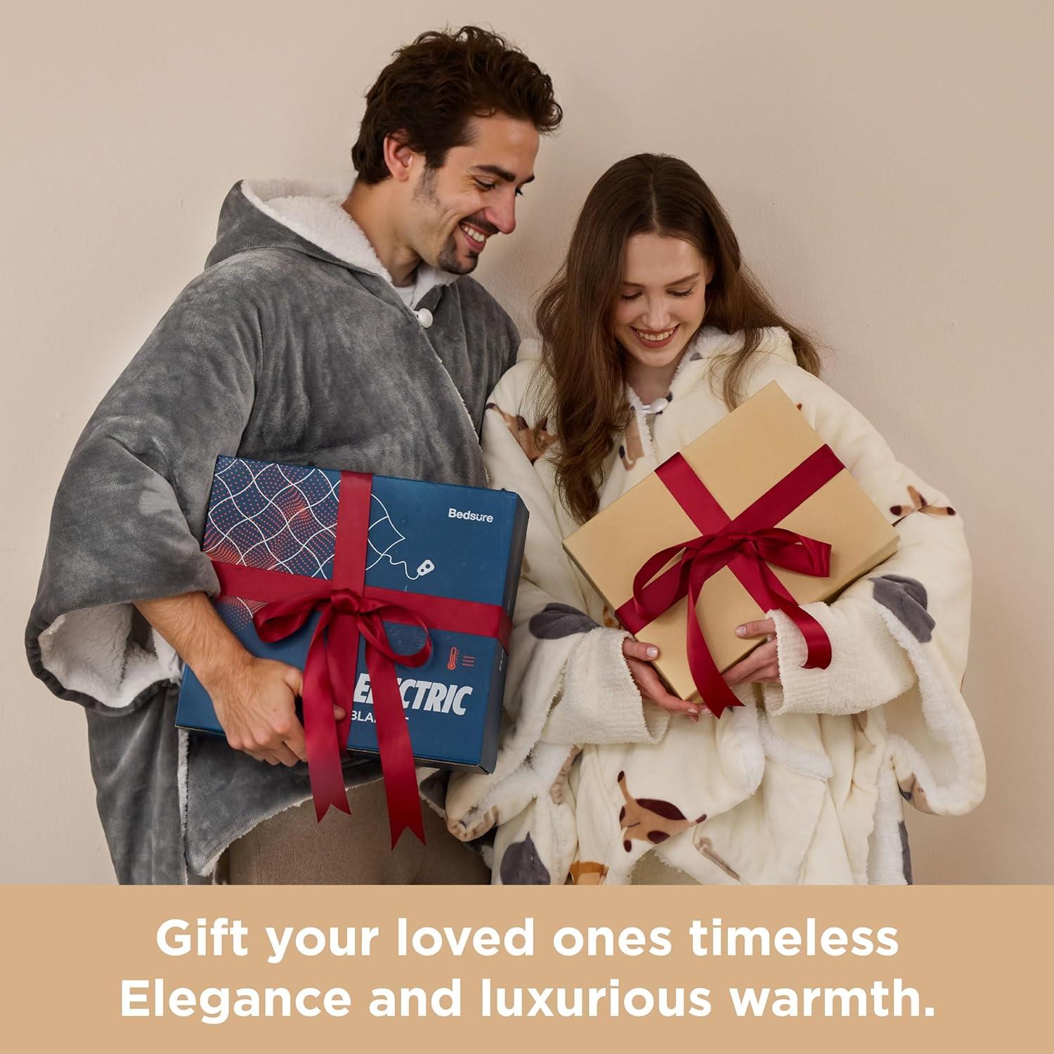 imageBedsure Wearable Heated Blanket with Foot Pocket  Electric Snuggle Blanket for Adult with Sleeves Winter Gifts for Mom Women Girlfriend Warm Sherpa Heating Throw Auto Shut Off 50 x 7118quot Cream05  Beige Plaid