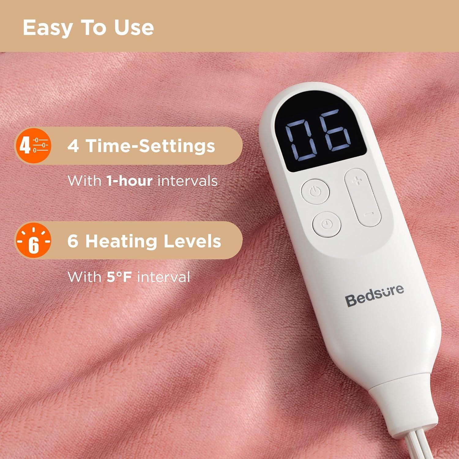 imageBedsure Wearable Heated Blanket with Foot Pocket  Electric Snuggle Blanket for Adult with Sleeves Winter Gifts for Mom Women Girlfriend Warm Sherpa Heating Throw Auto Shut Off 50 x 7118quot Cream02  Pink