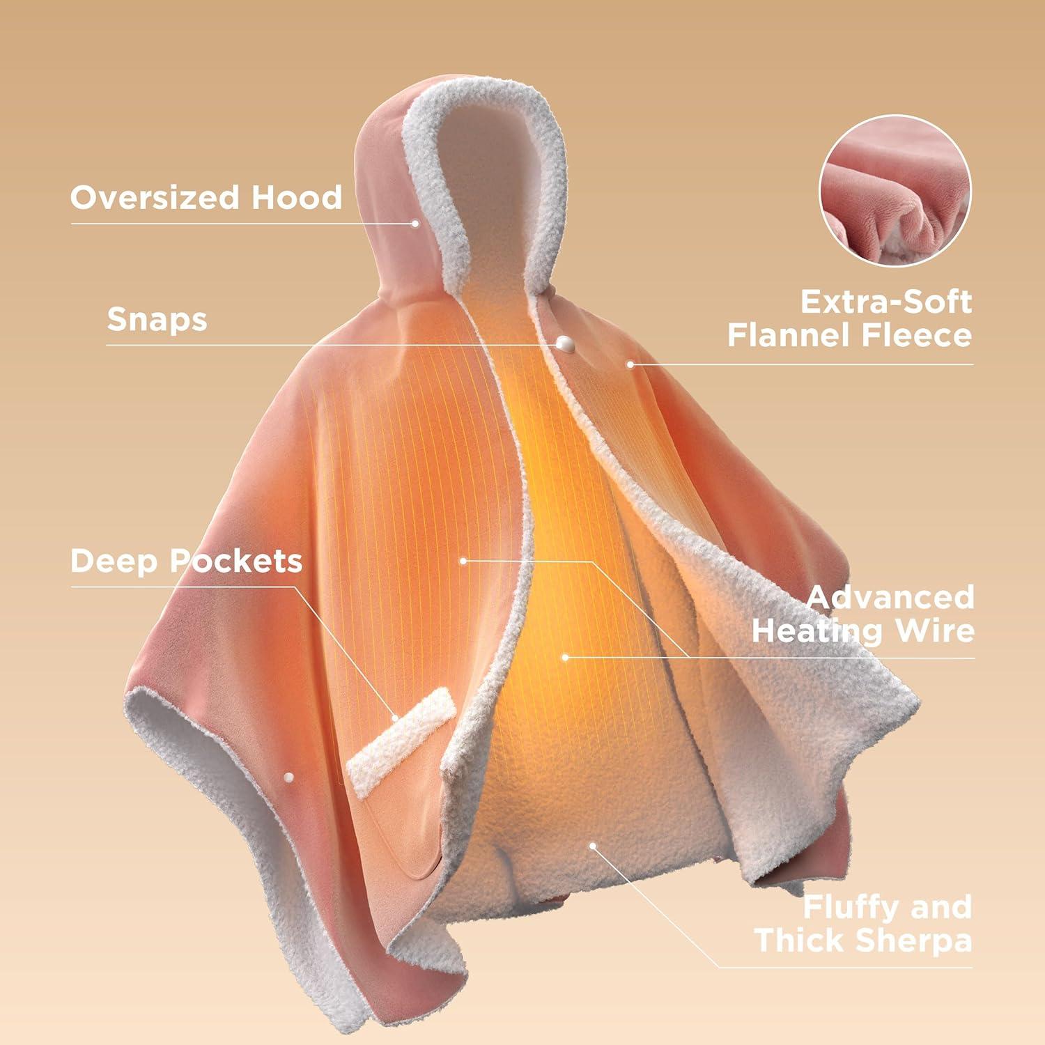 imageBedsure Wearable Heated Blanket with Foot Pocket  Electric Snuggle Blanket for Adult with Sleeves Winter Gifts for Mom Women Girlfriend Warm Sherpa Heating Throw Auto Shut Off 50 x 7118quot Cream02  Pink