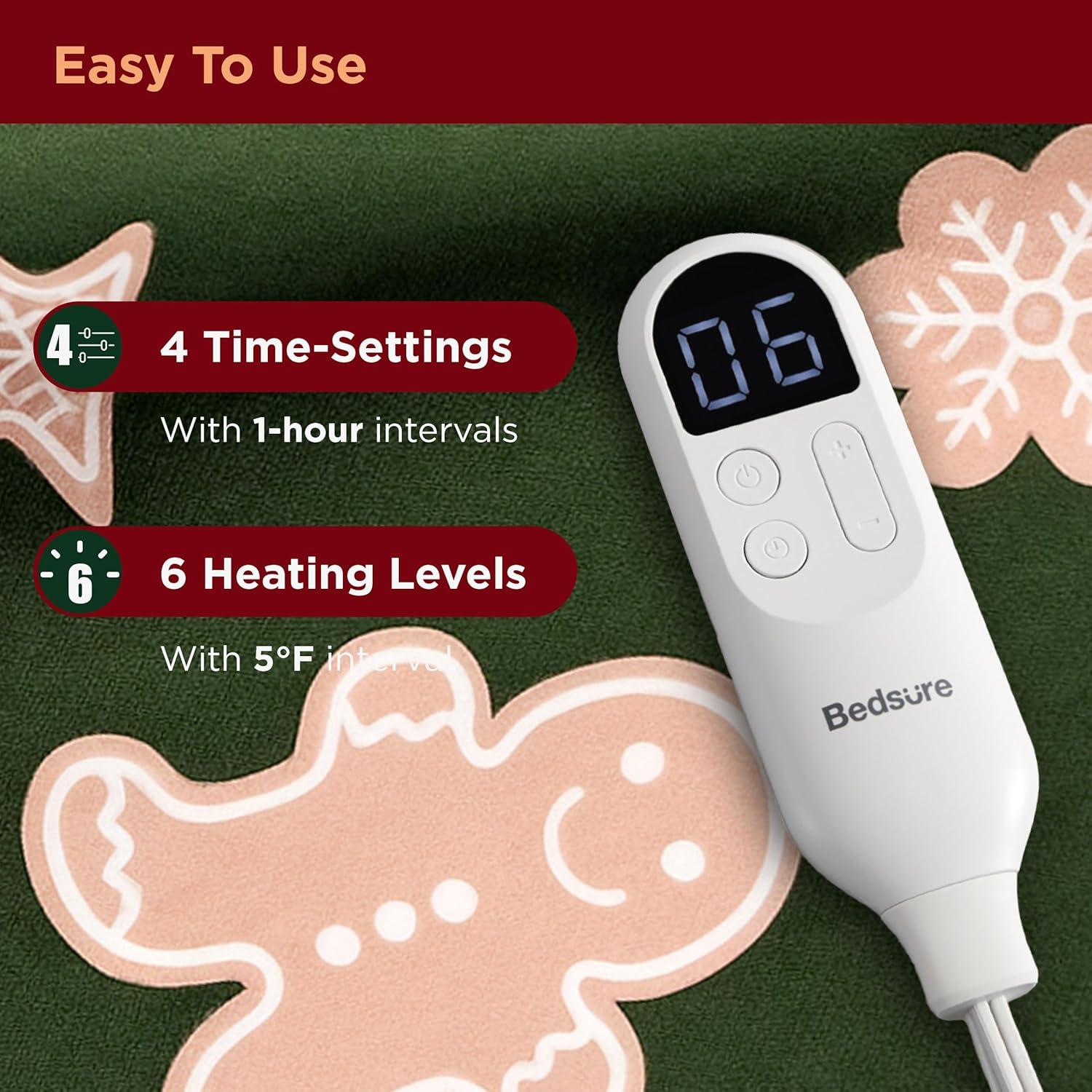 imageBedsure Wearable Heated Blanket with Foot Pocket  Electric Snuggle Blanket for Adult with Sleeves Winter Gifts for Mom Women Girlfriend Warm Sherpa Heating Throw Auto Shut Off 50 x 7118quot Cream07  Green Gingerbread Man