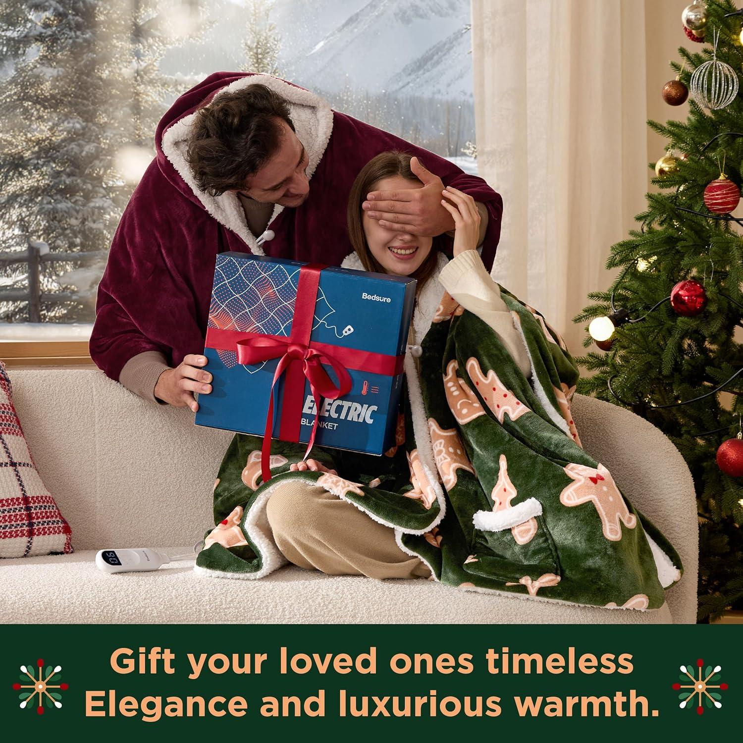 imageBedsure Wearable Heated Blanket with Foot Pocket  Electric Snuggle Blanket for Adult with Sleeves Winter Gifts for Mom Women Girlfriend Warm Sherpa Heating Throw Auto Shut Off 50 x 7118quot Cream04  Burgundy