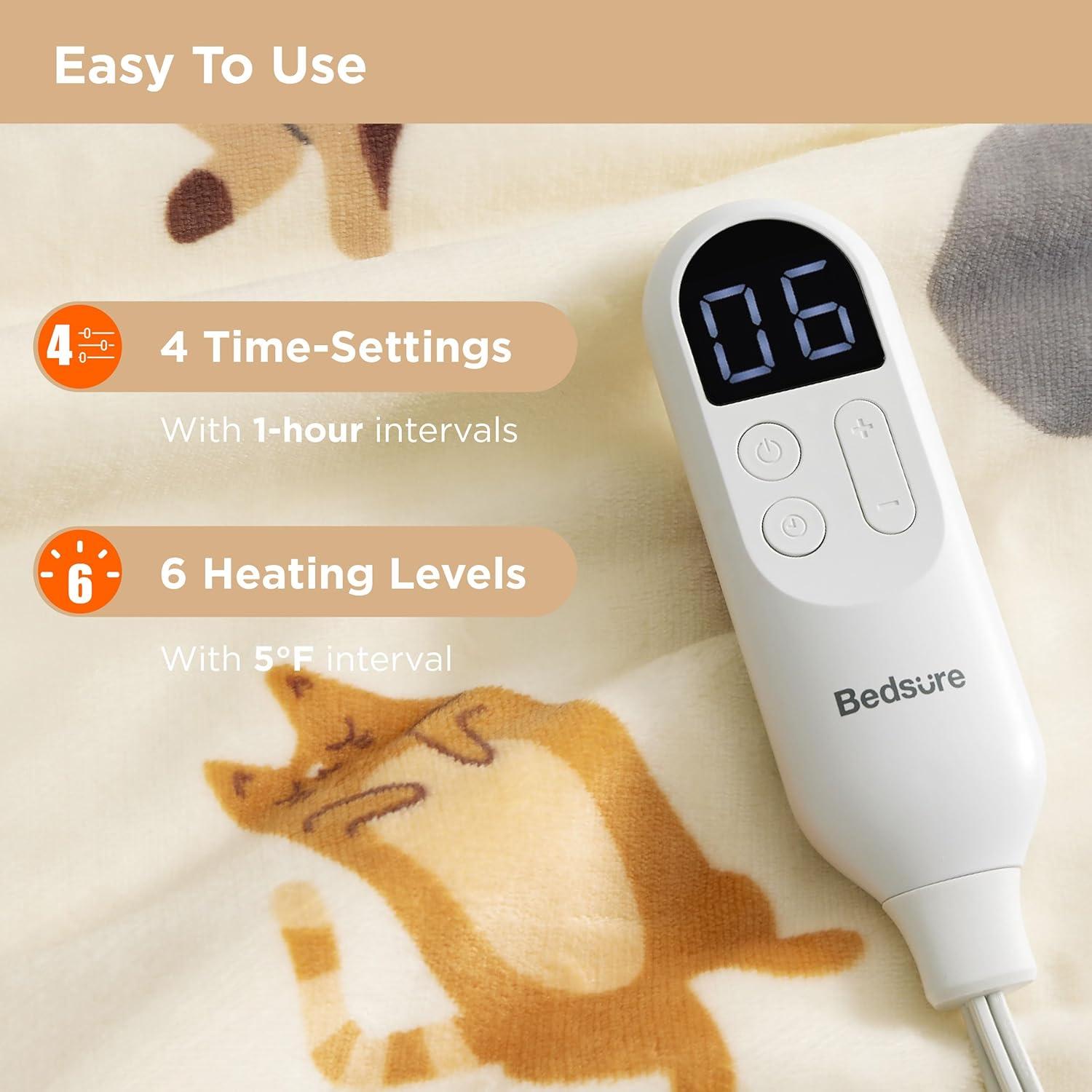 imageBedsure Wearable Heated Blanket with Foot Pocket  Electric Snuggle Blanket for Adult with Sleeves Winter Gifts for Mom Women Girlfriend Warm Sherpa Heating Throw Auto Shut Off 50 x 7118quot Cream06  Printed Cat