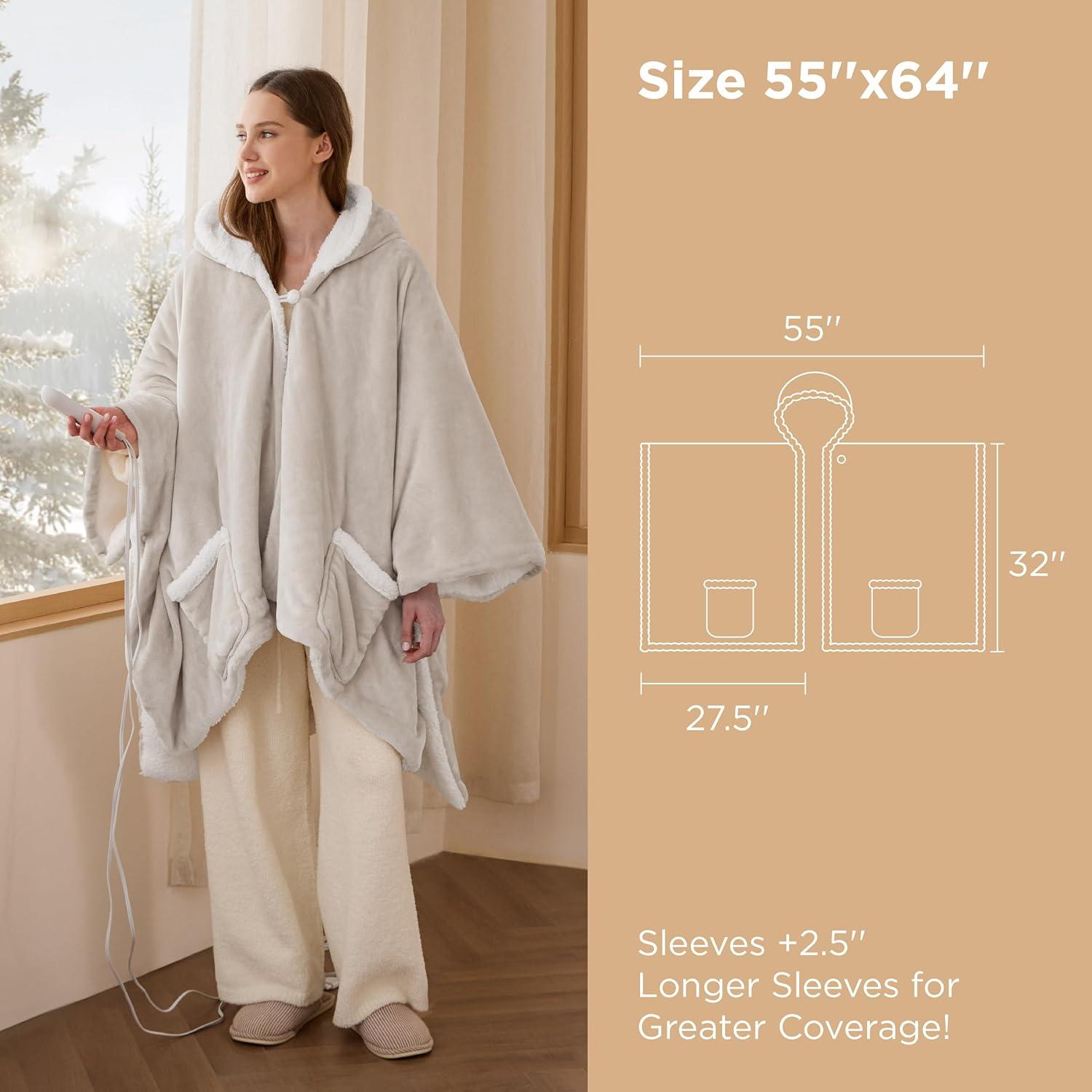 imageBedsure Wearable Heated Blanket with Foot Pocket  Electric Snuggle Blanket for Adult with Sleeves Winter Gifts for Mom Women Girlfriend Warm Sherpa Heating Throw Auto Shut Off 50 x 7118quot Cream03  Cream