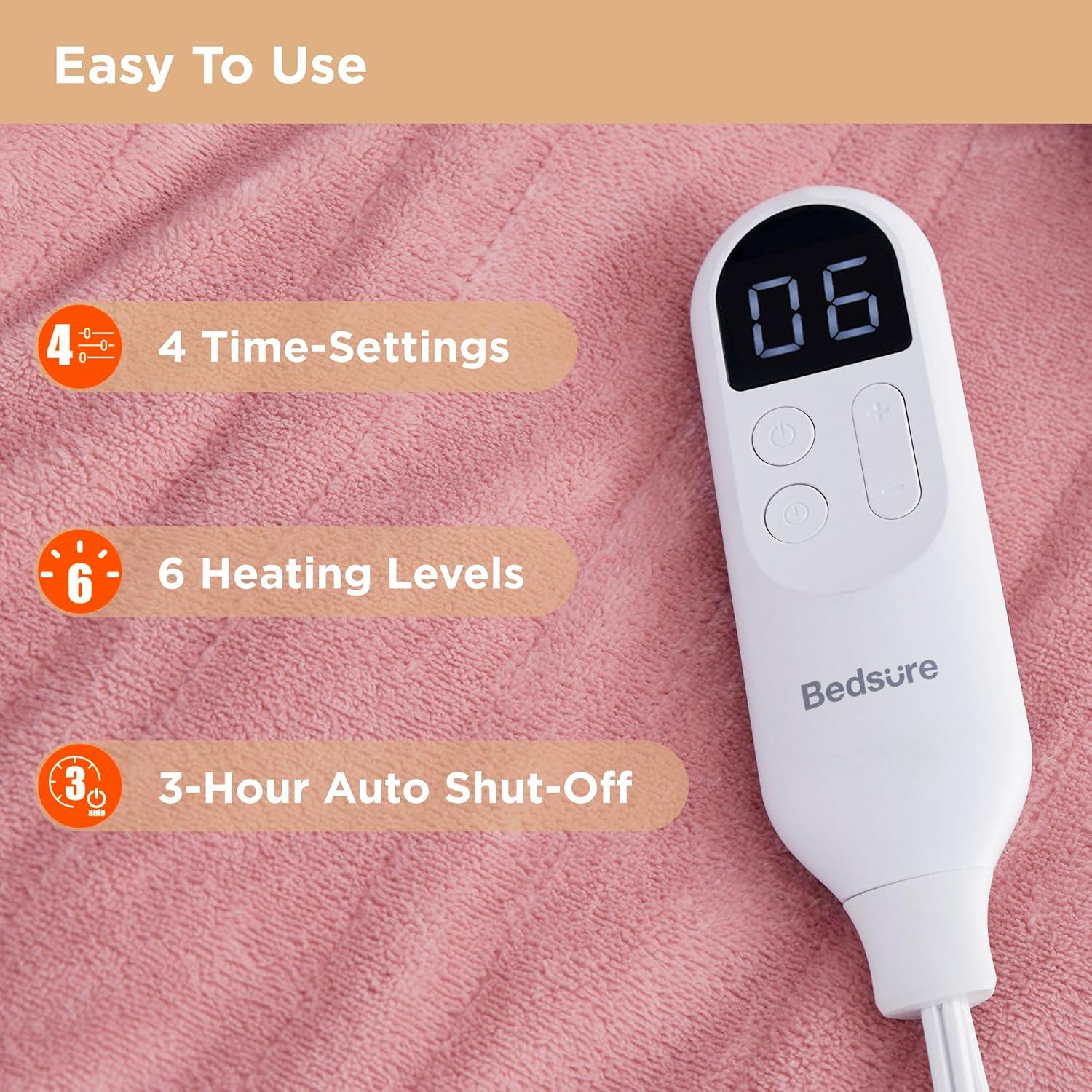 imageBedsure Wearable Heated Blanket with Foot Pocket  Electric Snuggle Blanket for Adult with Sleeves Winter Gifts for Mom Women Girlfriend Warm Sherpa Heating Throw Auto Shut Off 50 x 7118quot Cream09  Pink