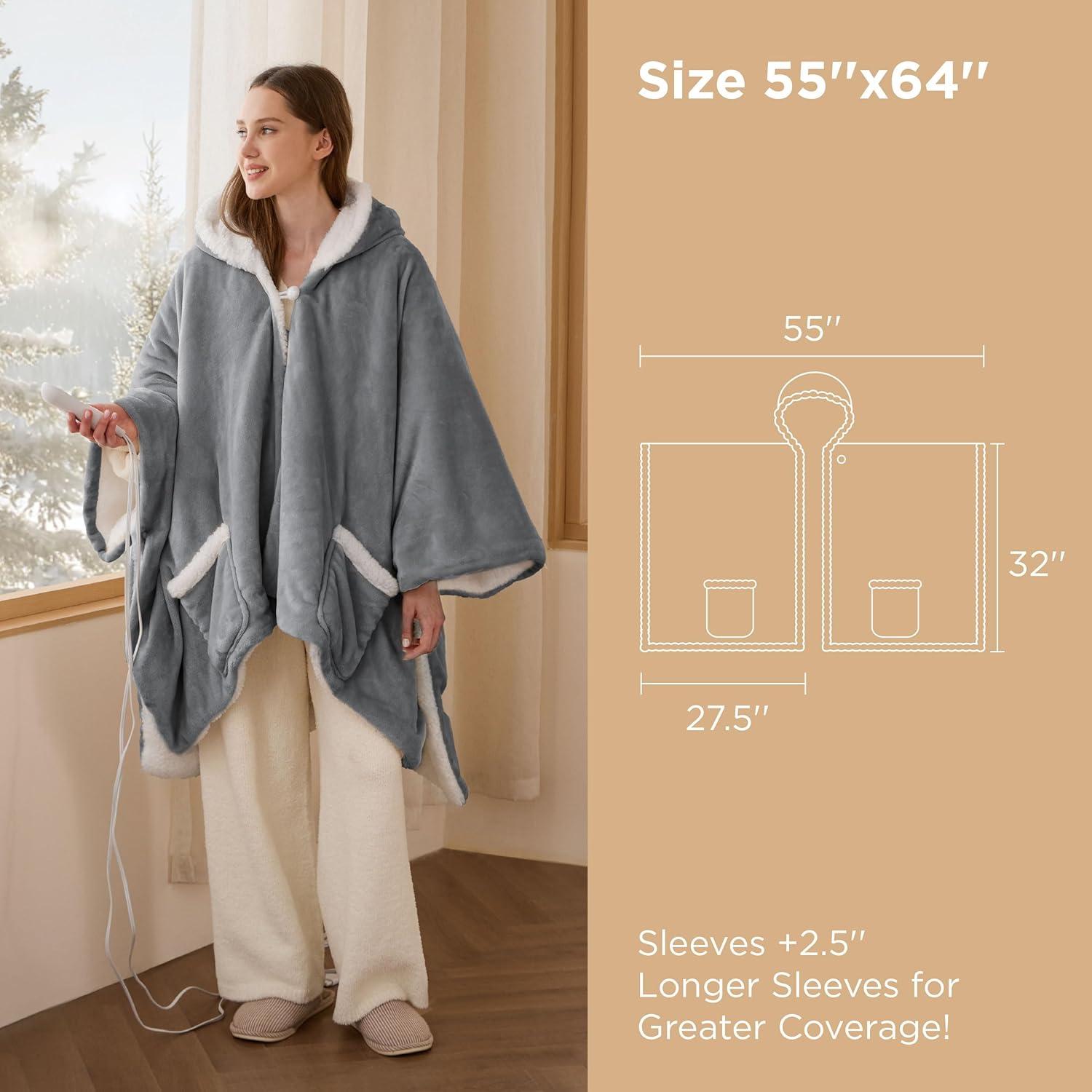 imageBedsure Wearable Heated Blanket with Foot Pocket  Electric Snuggle Blanket for Adult with Sleeves Winter Gifts for Mom Women Girlfriend Warm Sherpa Heating Throw Auto Shut Off 50 x 7118quot Cream01  Grey