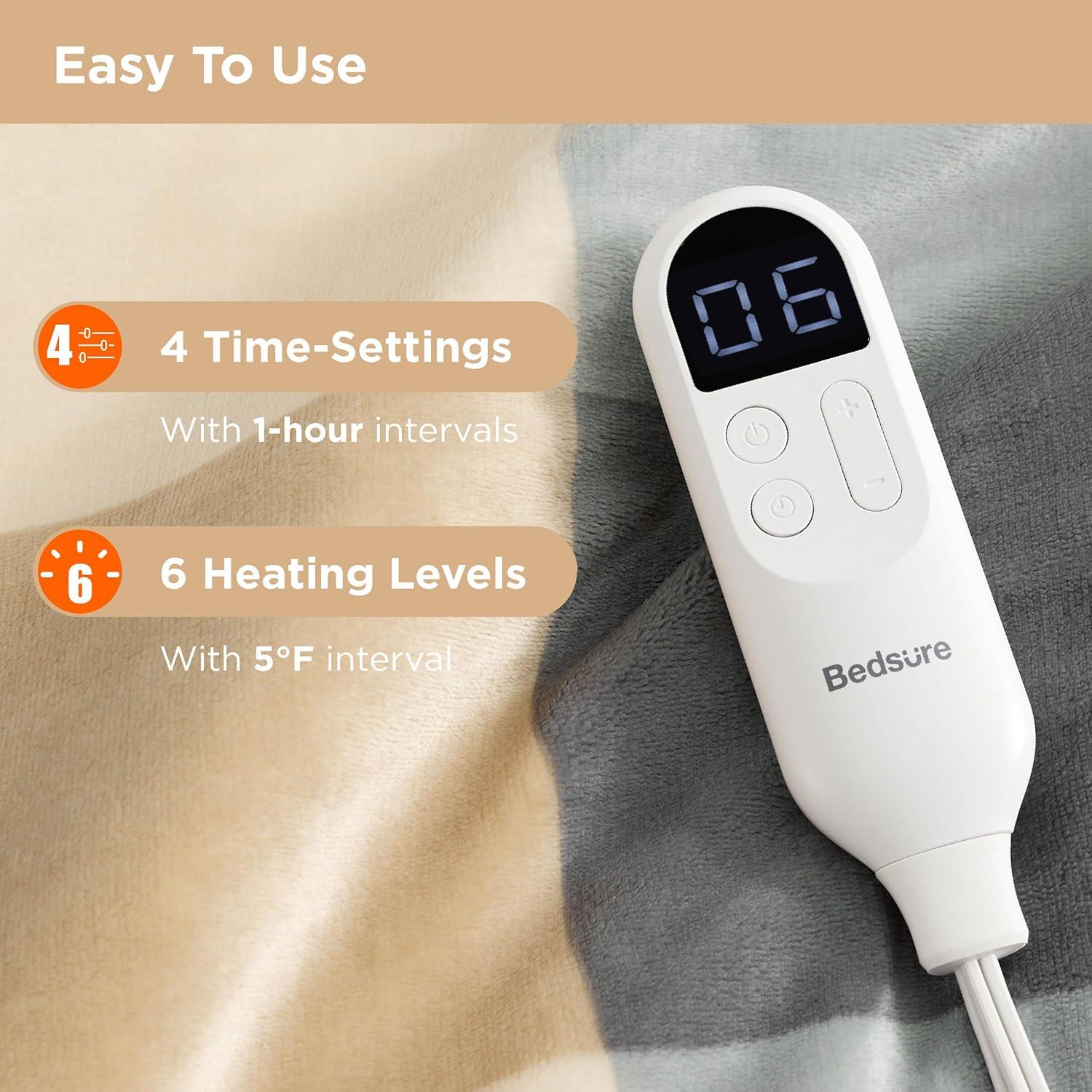 imageBedsure Wearable Heated Blanket with Foot Pocket  Electric Snuggle Blanket for Adult with Sleeves Winter Gifts for Mom Women Girlfriend Warm Sherpa Heating Throw Auto Shut Off 50 x 7118quot Cream05  Beige Plaid