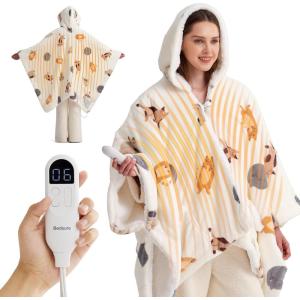 imageBedsure Wearable Heated Blanket with Foot Pocket  Electric Snuggle Blanket for Adult with Sleeves Winter Gifts for Mom Women Girlfriend Warm Sherpa Heating Throw Auto Shut Off 50 x 7118quot Cream06  Printed Cat
