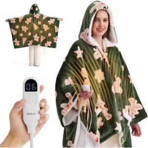 imageBedsure Wearable Heated Blanket with Foot Pocket  Electric Snuggle Blanket for Adult with Sleeves Winter Gifts for Mom Women Girlfriend Warm Sherpa Heating Throw Auto Shut Off 50 x 7118quot Cream07  Green Gingerbread Man