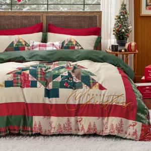 imageBedsure Christmas Duvet Cover Queen  Christmas Bedding Set Reversible Buffalo Check Printed Plaid Duvet Cover 3 Pieces Bedding Set with 2 Pillow Shams Queen Snowflake and Reindeer02  Christmas Tree No Comforter