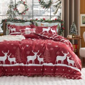 imageBedsure Christmas Duvet Cover Queen  Christmas Bedding Set Reversible Buffalo Check Printed Plaid Duvet Cover 3 Pieces Bedding Set with 2 Pillow Shams Queen Snowflake and Reindeer05  Snowflake and Reindeer No Comforter