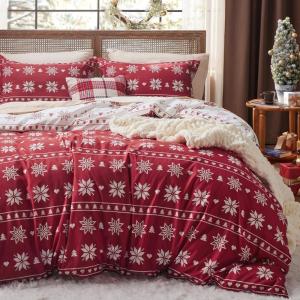 imageBedsure Christmas Duvet Cover Queen  Christmas Bedding Set Reversible Buffalo Check Printed Plaid Duvet Cover 3 Pieces Bedding Set with 2 Pillow Shams Queen Snowflake and Reindeer04  Snowflake No Comforter