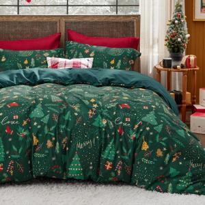 imageBedsure Christmas Duvet Cover Queen  Christmas Bedding Set Reversible Buffalo Check Printed Plaid Duvet Cover 3 Pieces Bedding Set with 2 Pillow Shams Queen Snowflake and Reindeer06  Christmas Gift No Comforter