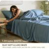imageBedsure Organic Bamboo Viscose Sheets  OCS ampamp OekoTex 18 inch Deep Pockets Queen Sheet Set 100 Viscose Derived from Bamboo UltraSoft Breathable ampamp Cooling Bedsheets 4 Pieces Ivory04  Mineral Blue