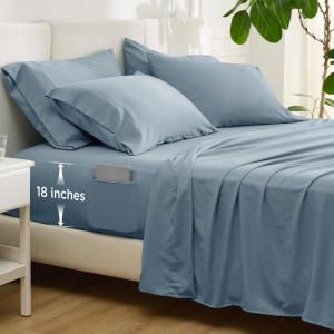 imageBedsure Deep Pocket Queen Sheets  6 Piece Prewashed UltraSoft Queen Sheet Set Fits Mattresses Up to 18 Inches Thick Breathable ampamp Secure Fit Hotel Luxury Bedding Light PinkMineral Blue