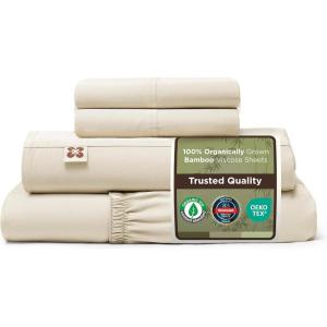 imageBedsure Organic Bamboo Viscose Sheets  OCS ampamp OekoTex 18 inch Deep Pockets Queen Sheet Set 100 Viscose Derived from Bamboo UltraSoft Breathable ampamp Cooling Bedsheets 4 Pieces Ivory02  Beige