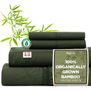 imageBedsure Organic Bamboo Viscose Sheets  OCS ampamp OekoTex 18 inch Deep Pockets Queen Sheet Set 100 Viscose Derived from Bamboo UltraSoft Breathable ampamp Cooling Bedsheets 4 Pieces Ivory05  Olive Green