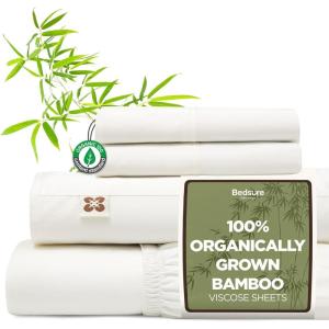 imageBedsure Organic Bamboo Viscose Sheets  OCS ampamp OekoTex 18 inch Deep Pockets Queen Sheet Set 100 Viscose Derived from Bamboo UltraSoft Breathable ampamp Cooling Bedsheets 4 Pieces Ivory01  Ivory