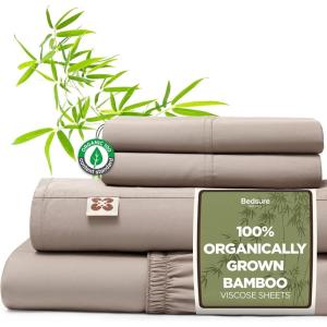 imageBedsure Organic Bamboo Viscose Sheets  OCS ampamp OekoTex 18 inch Deep Pockets Queen Sheet Set 100 Viscose Derived from Bamboo UltraSoft Breathable ampamp Cooling Bedsheets 4 Pieces Ivory03  Taupe