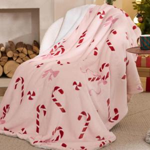 imageBedsure Christmas Throw Blanket for Couch  Christmas Decorations Gifts for Women Warm Sherpa Deer Throw Blanket Red 50quotx60quotCandy Pink
