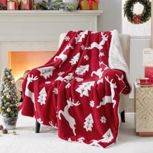 imageBedsure Christmas Throw Blanket for Couch  Christmas Decorations Gifts for Women Warm Sherpa Deer Throw Blanket Red 50quotx60quotElk Red