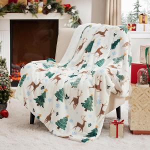 imageBedsure Christmas Throw Blanket for Couch  Christmas Decorations Gifts for Women Warm Sherpa Deer Throw Blanket Red 50quotx60quotElk White