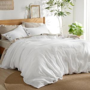 imageBedsure Linen Duvet Cover King Size  Linen Cotton Blend Bedding Set Soft ampamp Cozy 3 Pieces 1 Duvet Cover 104x90 Inches and 2 Pillowcases Natural Color Cooling Bedding Comforter Sold Separately07  White No Comforter