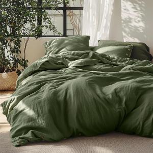 imageBedsure Linen Duvet Cover King Size  Linen Cotton Blend Bedding Set Soft ampamp Cozy 3 Pieces 1 Duvet Cover 104x90 Inches and 2 Pillowcases Natural Color Cooling Bedding Comforter Sold Separately14  Olive Green No Comforter