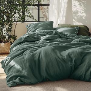 imageBedsure Linen Duvet Cover King Size  Linen Cotton Blend Bedding Set Soft ampamp Cozy 3 Pieces 1 Duvet Cover 104x90 Inches and 2 Pillowcases Natural Color Cooling Bedding Comforter Sold Separately13  Dark Green No Comforter