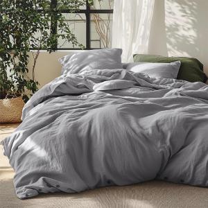 imageBedsure Linen Duvet Cover King Size  Linen Cotton Blend Bedding Set Soft ampamp Cozy 3 Pieces 1 Duvet Cover 104x90 Inches and 2 Pillowcases Natural Color Cooling Bedding Comforter Sold Separately09 Silver Grey No Comforter