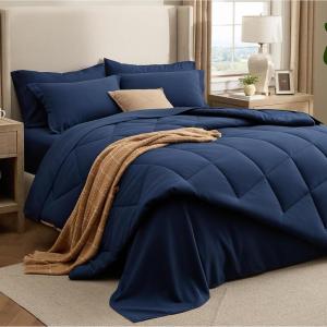 imageBedsure 7 Pieces Queen Comforter Set Premium Series Hotel Luxury Soft Bed in a Bag Goose Down Alternative Safe for Sensitive Skin Bedding Comforter All Season Medium Warmth Navy Blue Queen Size02  Navy Blue
