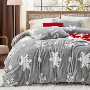 imageBedsure Fluffy Christmas Duvet Cover Set  Ultra Soft Plush Shaggy Comforter Cover Queen Size Warm Flannel Fleece Bed Sets for Winter 3 Pieces Gingerbread Man Pattern Green05  Grey Snowflake No Comforter
