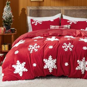 imageBedsure Fluffy Christmas Duvet Cover Set  Ultra Soft Plush Shaggy Comforter Cover Queen Size Warm Flannel Fleece Bed Sets for Winter 3 Pieces Gingerbread Man Pattern Green06  Red Snowflake No Comforter