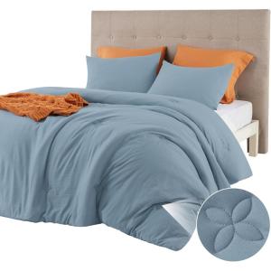 imageBedsure Comforter with 2 Pillow Shams Soft Prewashed Bedding Queen Size Quilted Comforter 90quotx90quot wiht Clover Design Beige Down Alternative Comforter for All Seasons 3 Pieces04mineral Blueclover