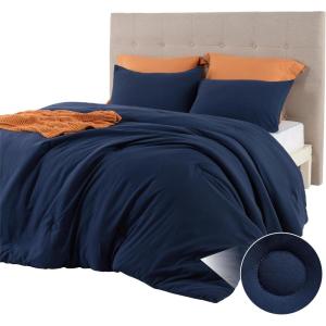 imageBedsure Comforter with 2 Pillow Shams Soft Prewashed Bedding Queen Size Quilted Comforter 90quotx90quot wiht Clover Design Beige Down Alternative Comforter for All Seasons 3 Pieces07navycircle