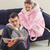 imageBedsure Oversized Blanket Hoodie  Longlength Wearable Hooded Blanket Sweatshirt with Side Split Belt and Big Hood Giant Warm Sherpa Sweater Blanket Jacket Pink