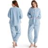 imageBedsure Flannel Pajamas for Women Set Winter Fuzzy Fleece Pajama Loungewear 2 Piece Soft Cozy Warm Sherpa SleepwearBlue